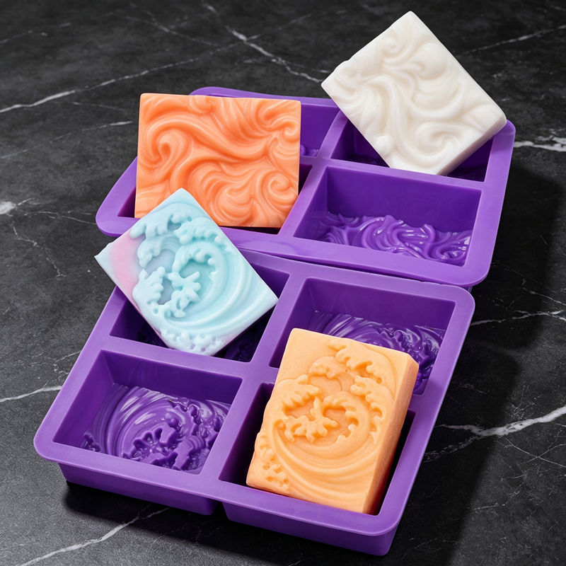 Resin Ocean Wave Mold - 2個/4個セット 4つの空洞を持つオーシャンウェーブシリコンソープモールド DIYソープキャンドルレジン石膏 バスルーム手作りクラフト装飾ギフト