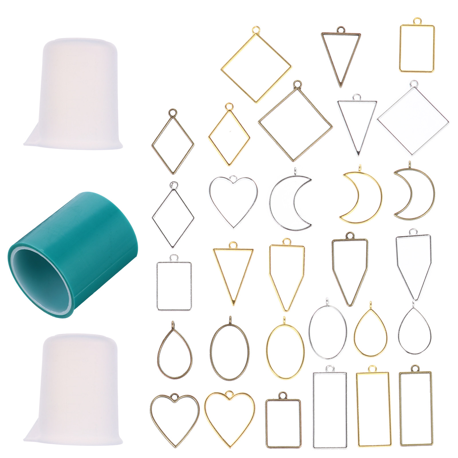 Resin Jewelry Kit - 33個入り メタルチャーム ベゼルペンダント DIYクラフトキット。レジンジュエリー、ネックレス、ブレスレット、キーホルダー、アンクレット、セーターチェーンの製作に。ギフトにも最適。