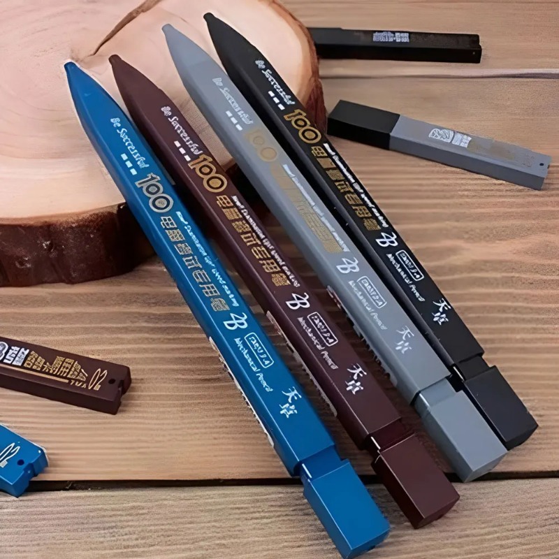 Staedtler Pencil Lumocolor - 2Bのシャープペンシルセット。ペンシル1本と替え芯6本が含まれます。黒色の芯を使用し、削る必要がないタイプです（色はランダム）。