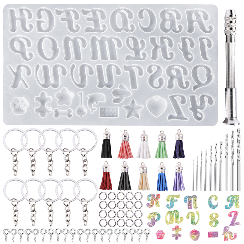 Resin Jewelry Kit - アルファベットキーホルダー金型アルファベット樹脂シリコーン金型樹脂レターナンバー金型 DIY キーホルダージュエリーペンダント作成用