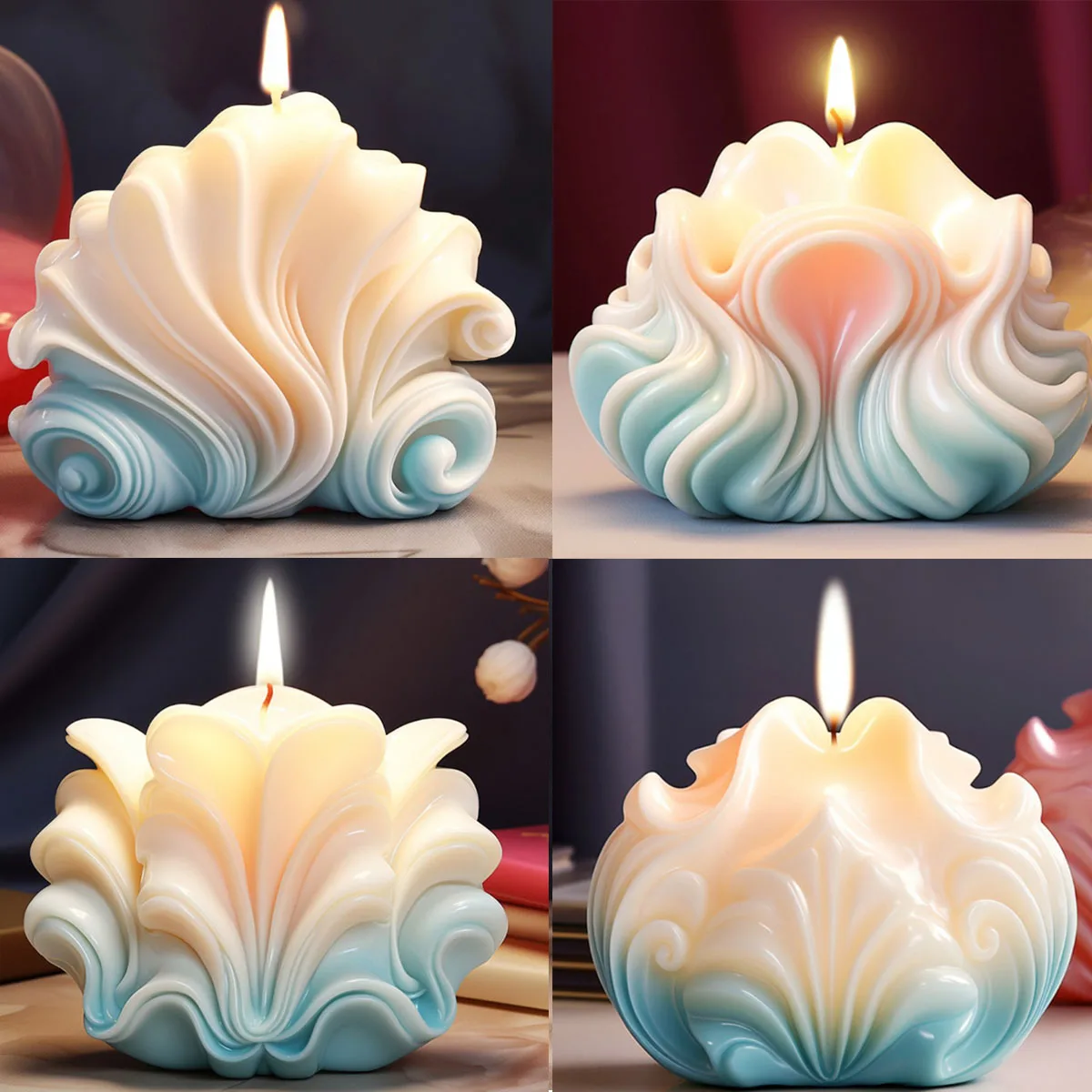 Resin Ocean Wave Mold - 大型オーシャンシェルキャンドルシリコンモールドキャンドルウェーブストライプシェルアロマセラピーソープレジンモールドデコレーション手作りギフト