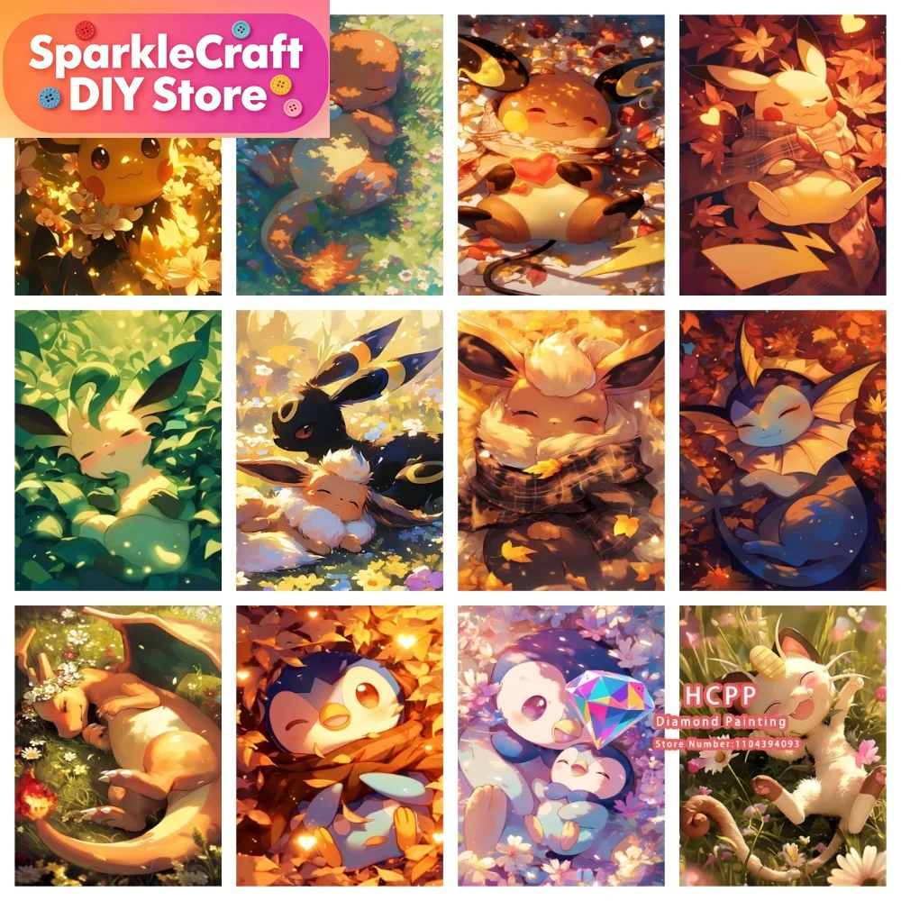 Resin Craft Material - 1pc フレームレス漫画ポケモンピカチュウリザードンイーブイヴァルピックス正方形ラウンドダイヤモンド塗装キット 5D DIY アート工芸家の装飾フェス