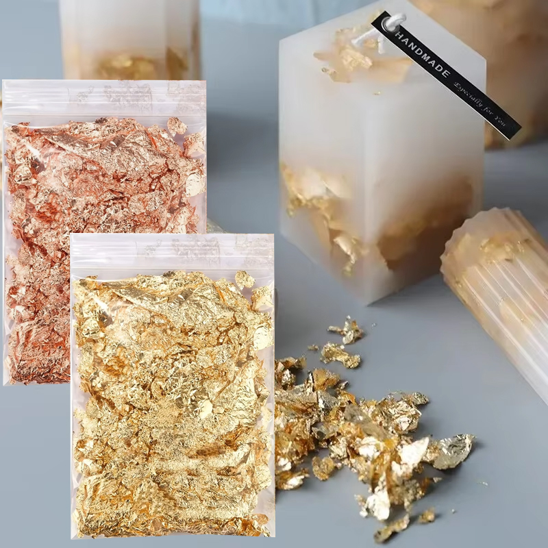 Gold Foil Flakes - 2g/袋 メタリック箔フレーク ゴールド箔フレーク レジンネイルペイント キャンドルクラフト レジンジュエリー製作用、ゴールド、シルバー、コッパー
